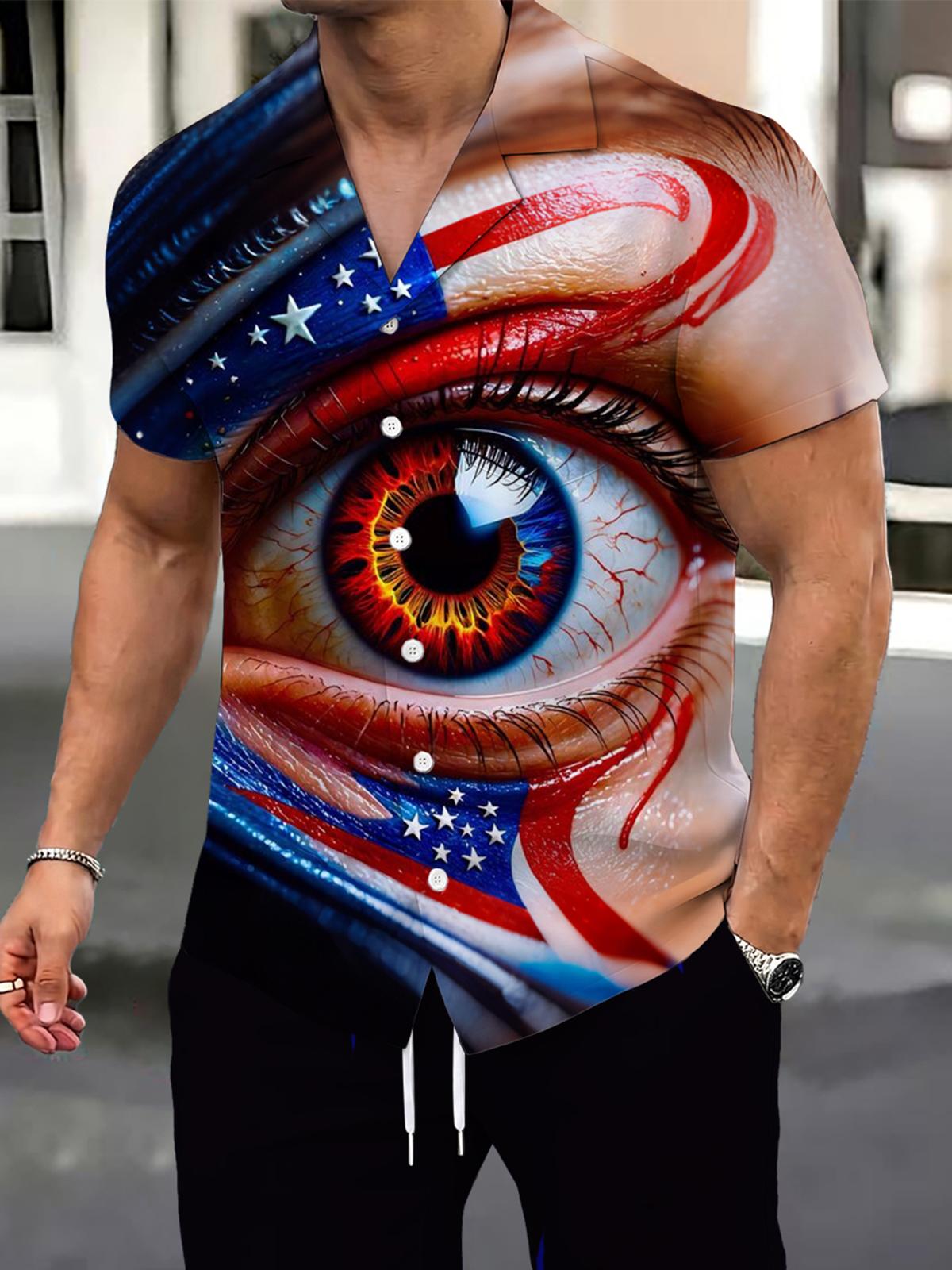 Independence Day Eye Print Men's Pocket Short Sleeve Set