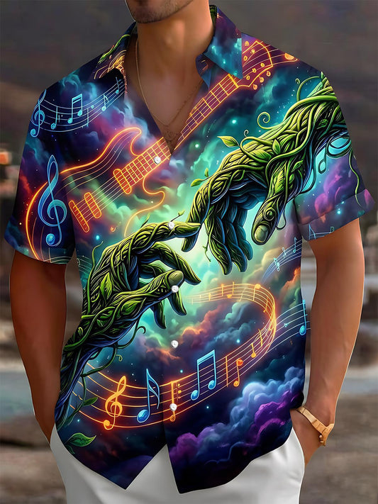 Neon Music Vines Hands Men's Pocket Short Sleeve Shirts