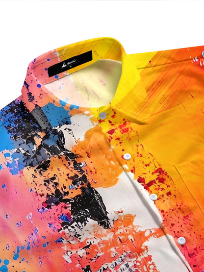 Art Abstract Colorful Splash Men's Pocket Short Sleeve Shirts