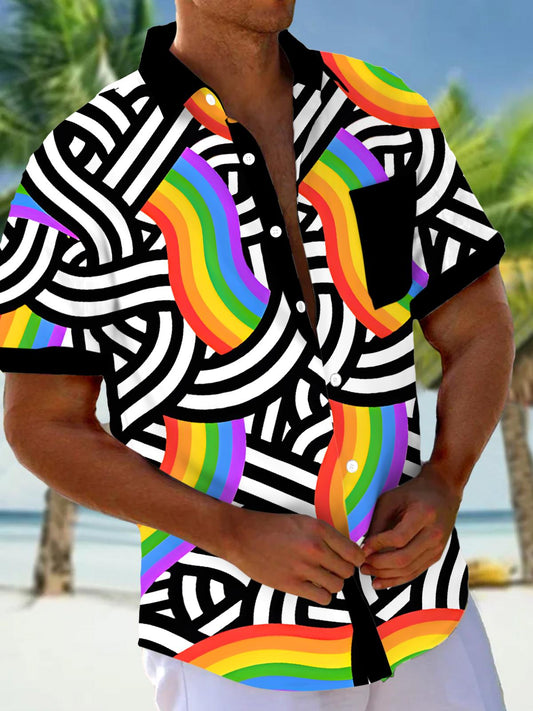 Pride Geometry Men's Pocket Short Sleeve Shirts