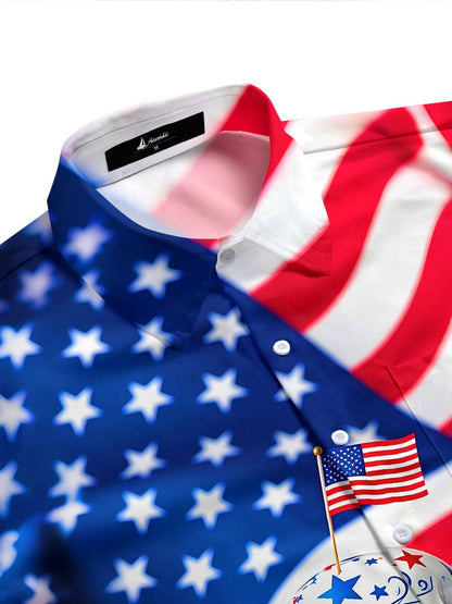 American Flag Sugar Skull Independence Day Men's Pocket Short Sleeve Shirts