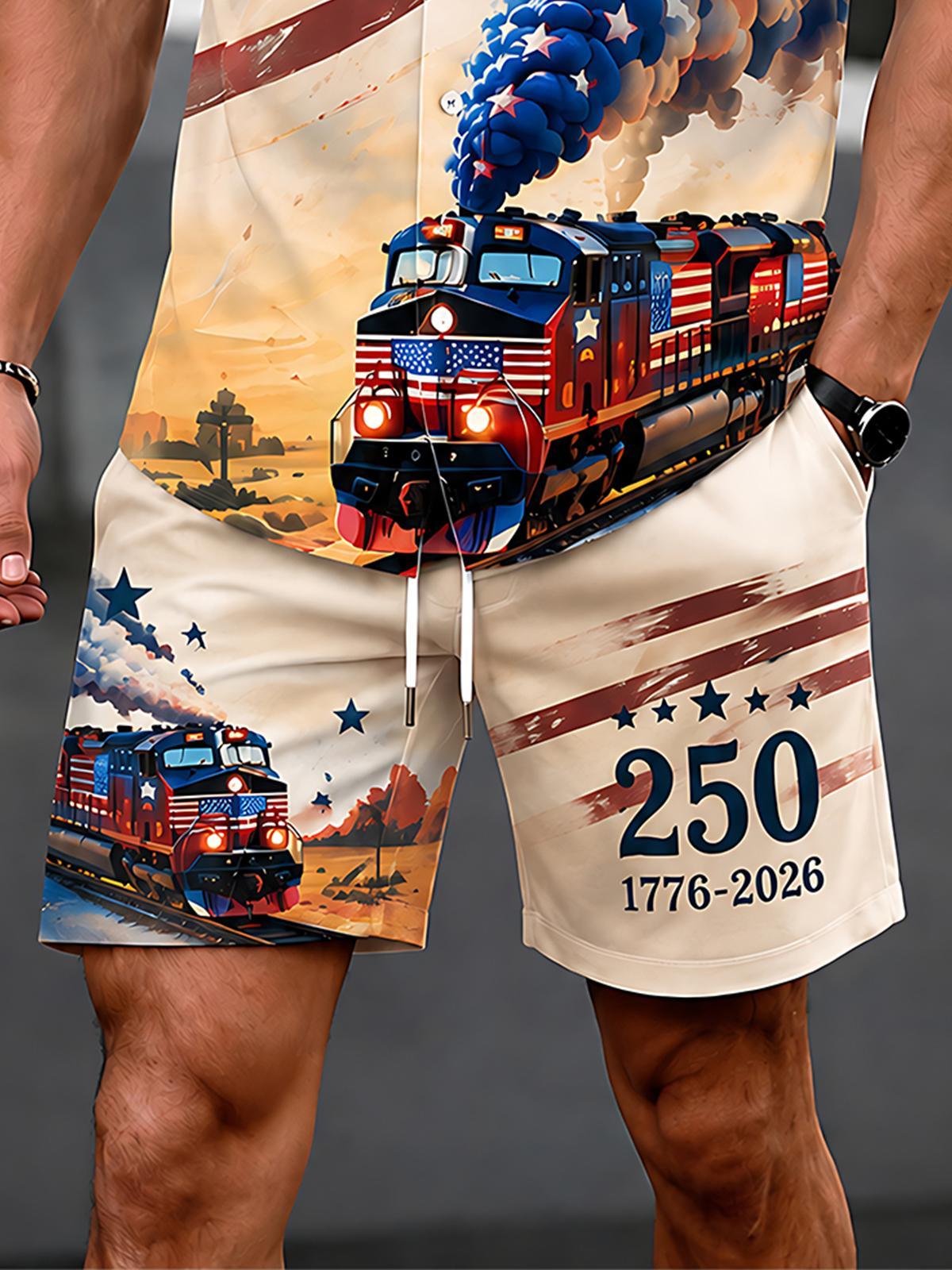 USA 250th Anniversary Train Independence Day Men's Print Pocket Shorts