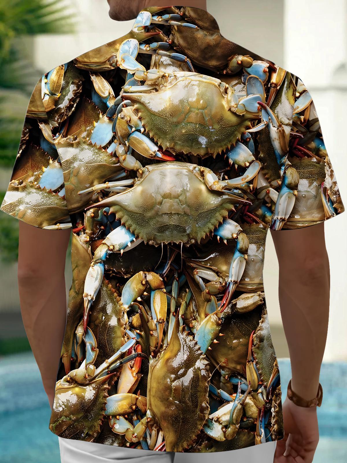 Seafood Crab Print Men's Pocket Short Sleeve Shirts