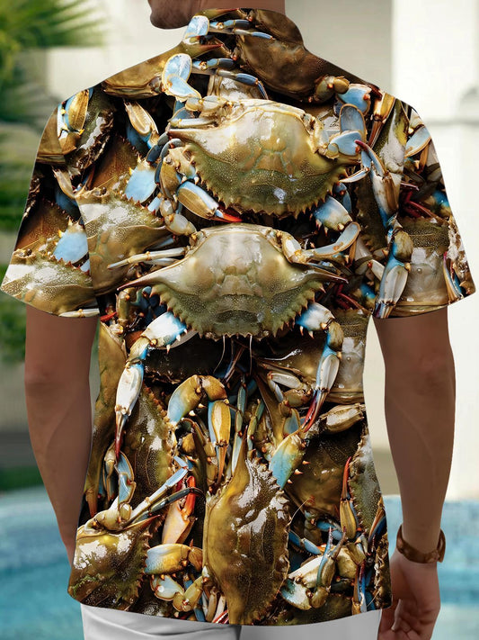 Seafood Crab Print Men's Pocket Short Sleeve Shirts