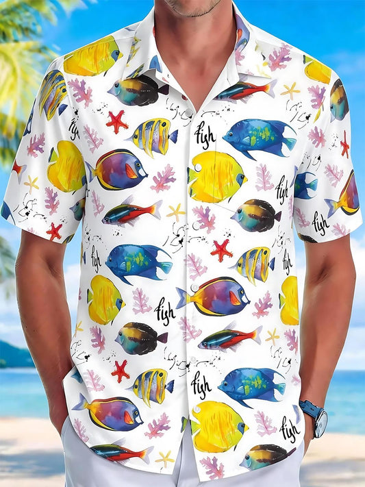 Ocean Fish Print Men's Pocket Short Sleeve Shirts