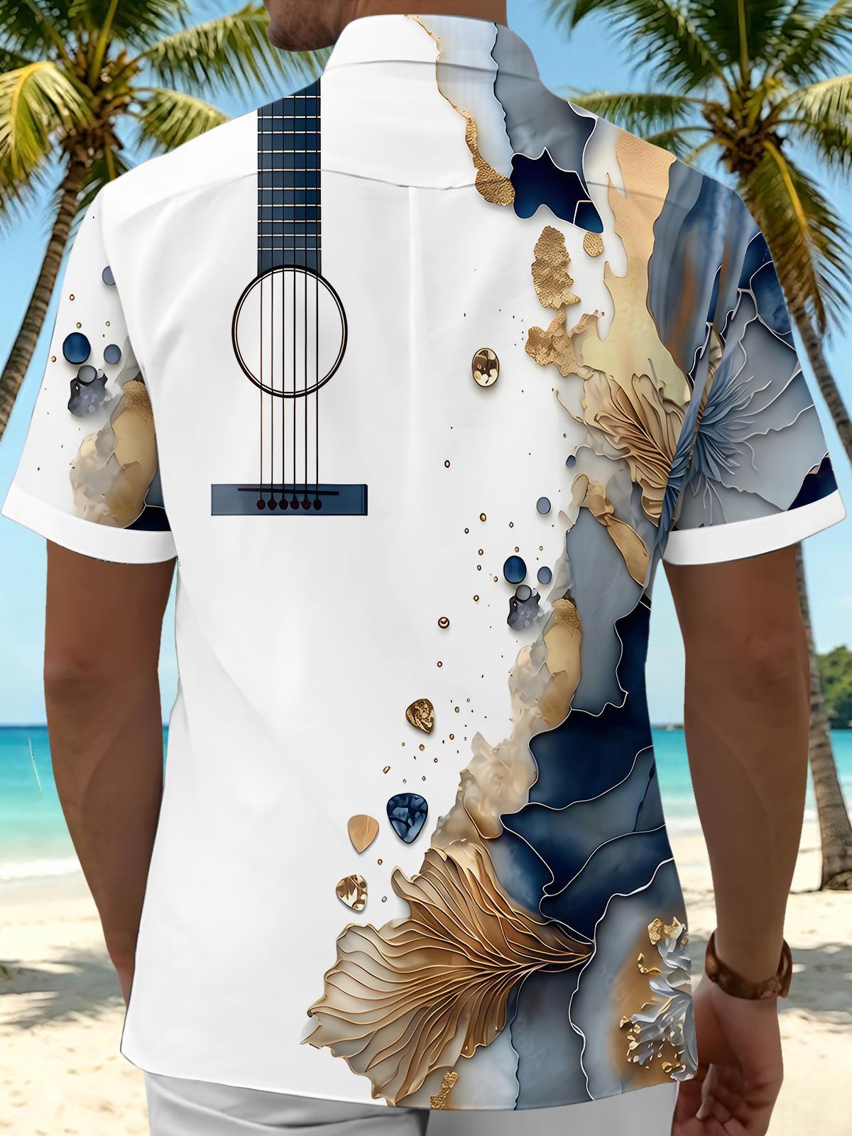 Art Gilded Abstract Marble Texture Guitar Men's Pocket Short Sleeve Shirts