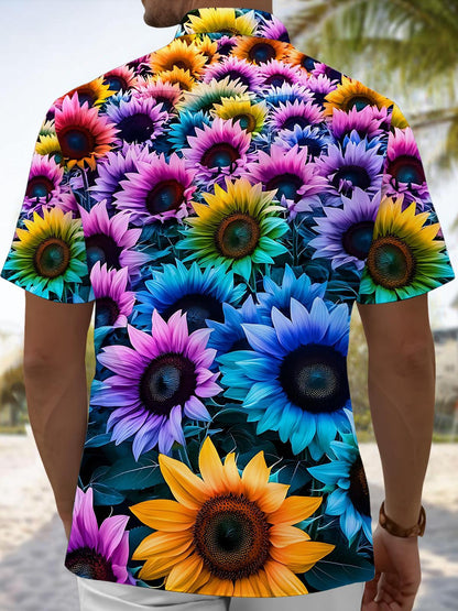 Sunflower Print Men's Pocket Short Sleeve Shirts