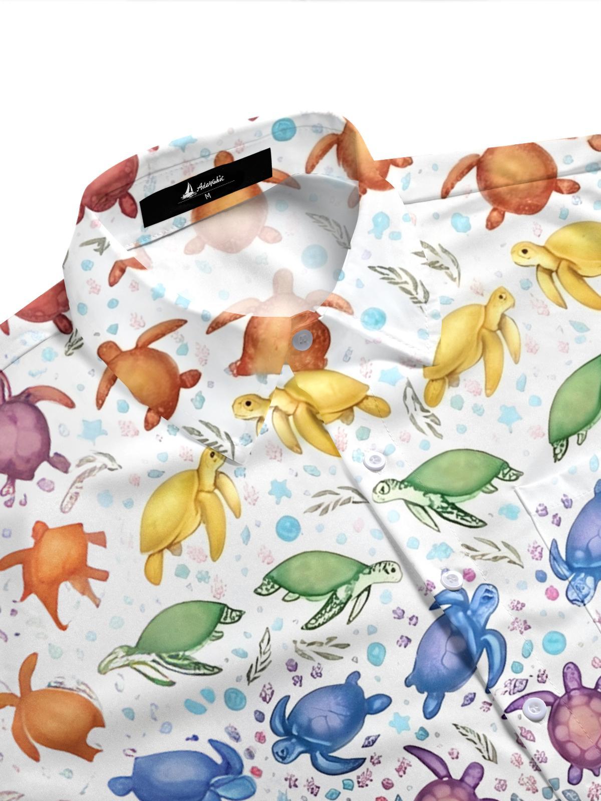 Pride Month Turtle Hawaiian Print Men's Pocket Short Sleeve Shirts