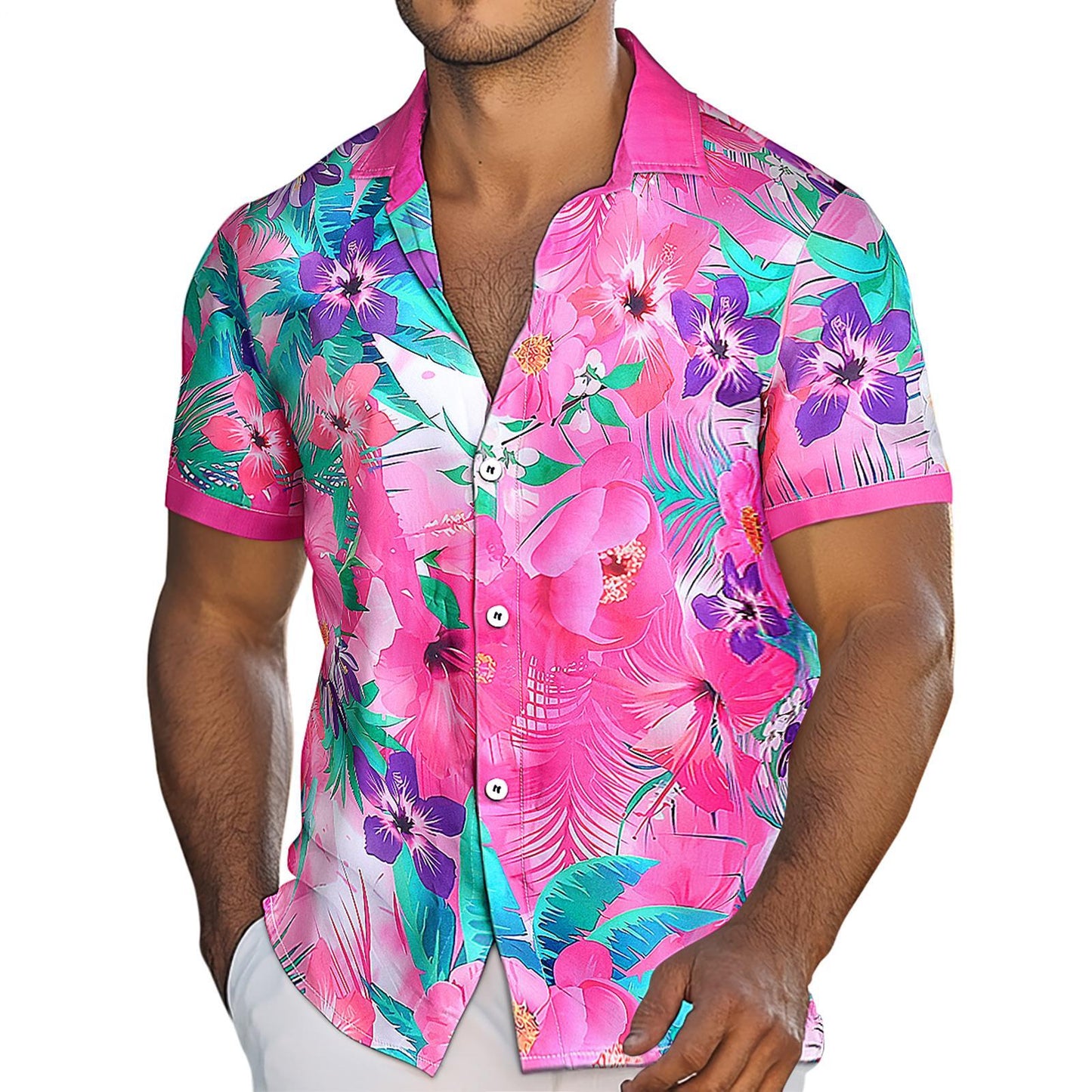 Mens Hawaiian Shirt Flower Print Casual Shirts Short Sleeve Beach Vacation Clothes for Travel Vacation Summer Beach fine