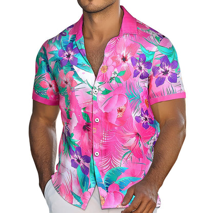 Mens Hawaiian Shirt Flower Print Casual Shirts Short Sleeve Beach Vacation Clothes for Travel Vacation Summer Beach fine