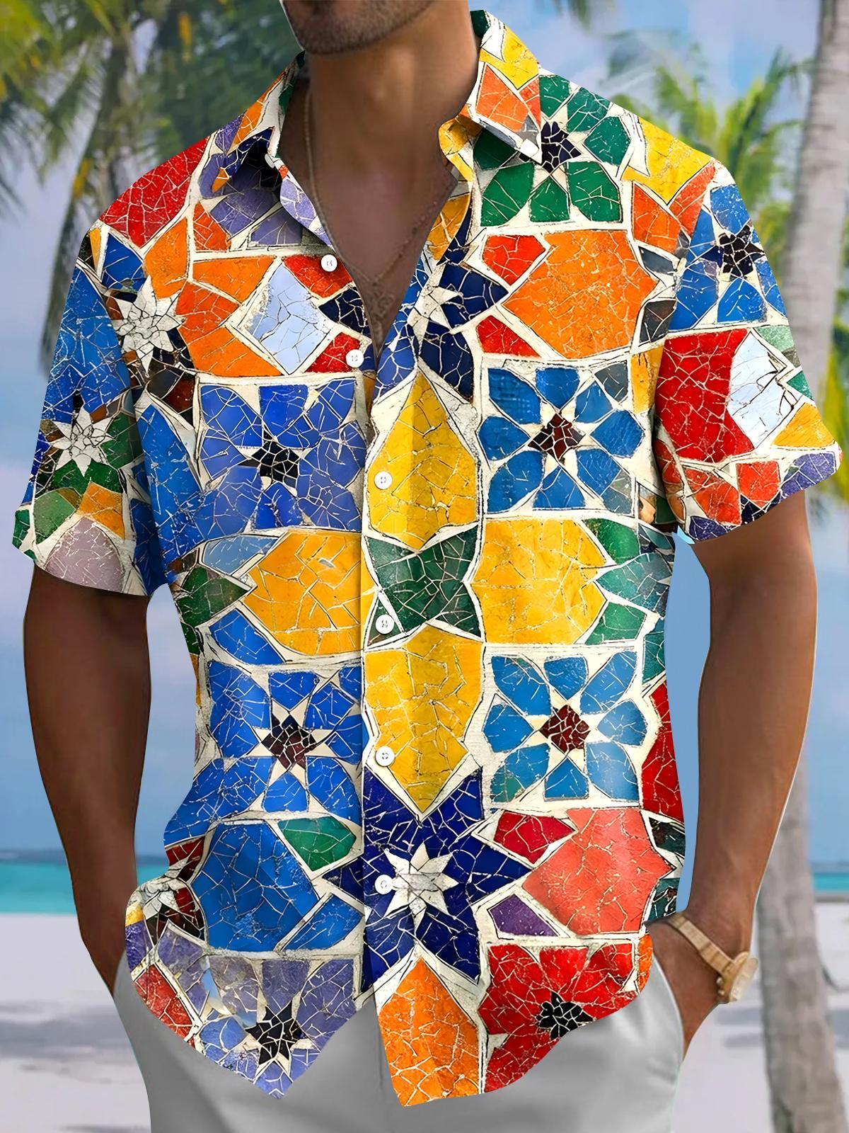 Geometry Floral Men's Pocket Short Sleeve Shirts
