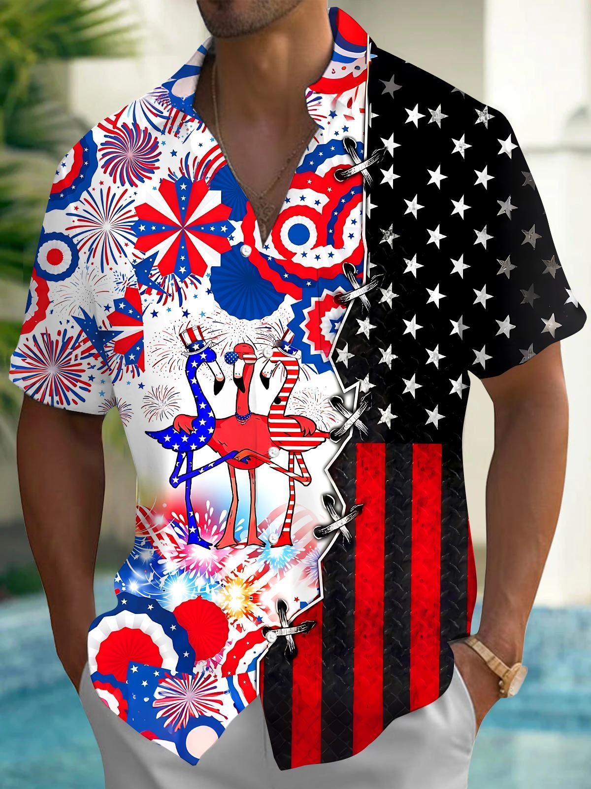 Independence Flamingo Men's Pocket Short Sleeve Shirts