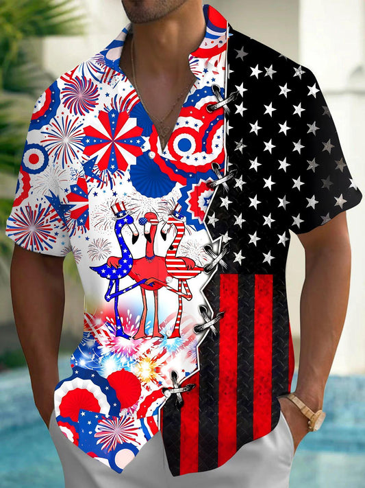 Independence Flamingo Men's Pocket Short Sleeve Shirts
