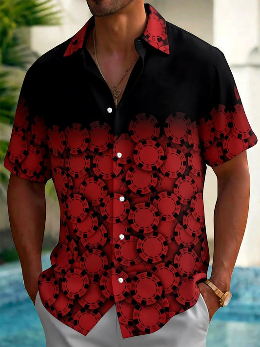 Poker Chip Print Men's Pocket Short Sleeve Shirts