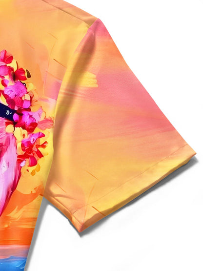Hawaiian Sunset Flamingo Beach Men's Pocket Short Sleeve Shirts