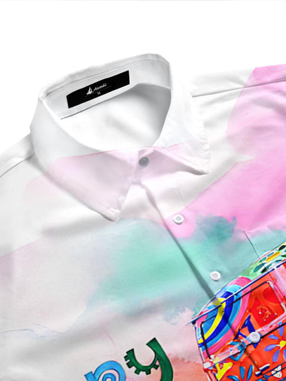 Hippie Van Print Men's Pocket Short Sleeve Shirts