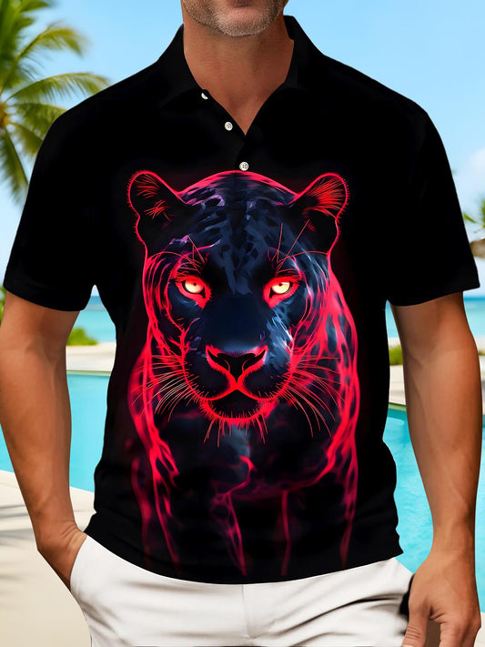 Black Panther Men's Short Sleeve Button Polo Shirt