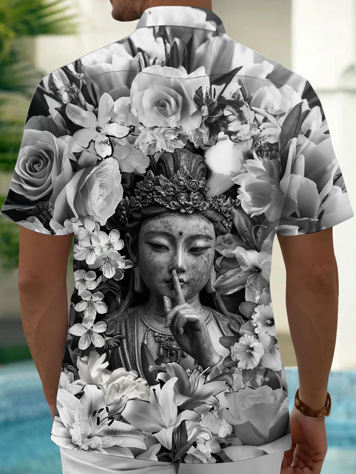 Buddha Print Men's Pocket Short Sleeve Shirts