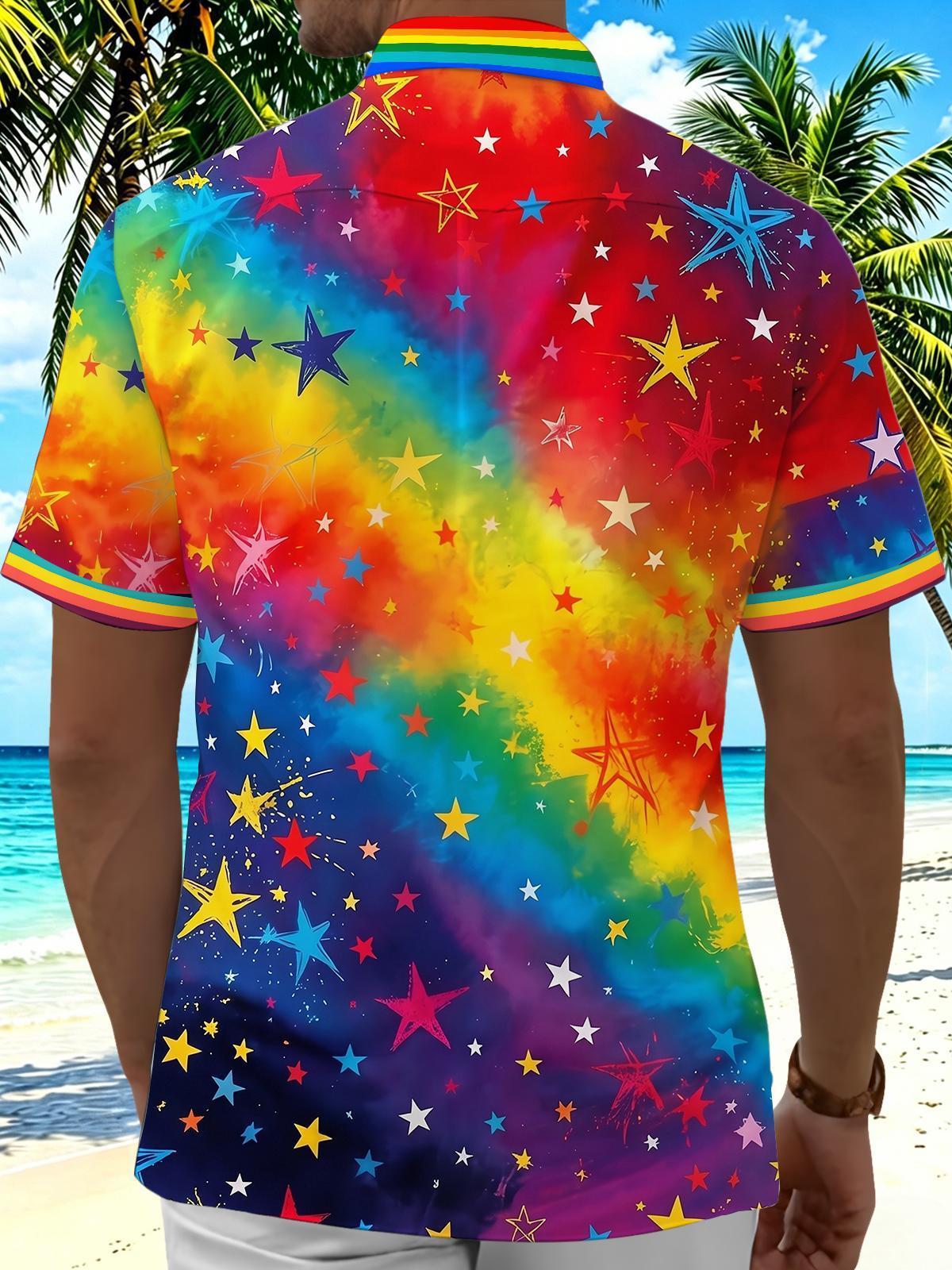 Pride Month Colorful Gradient Stars American Flag Men's Pocket Short Sleeve Shirts
