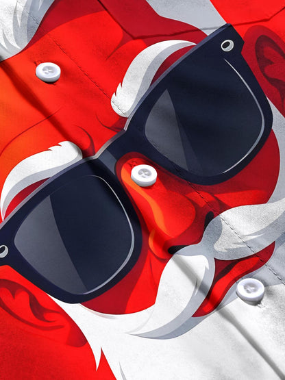 Santa Claus Sunglasses Men's Pocket Short Sleeve Shirts