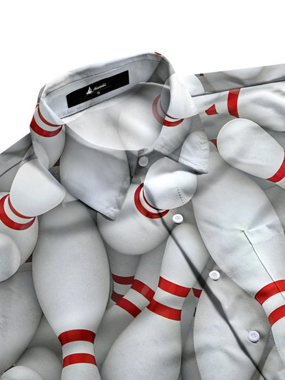 Bowling Print Men's Pocket Short Sleeve Shirts