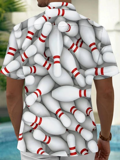Bowling Print Men's Pocket Short Sleeve Shirts