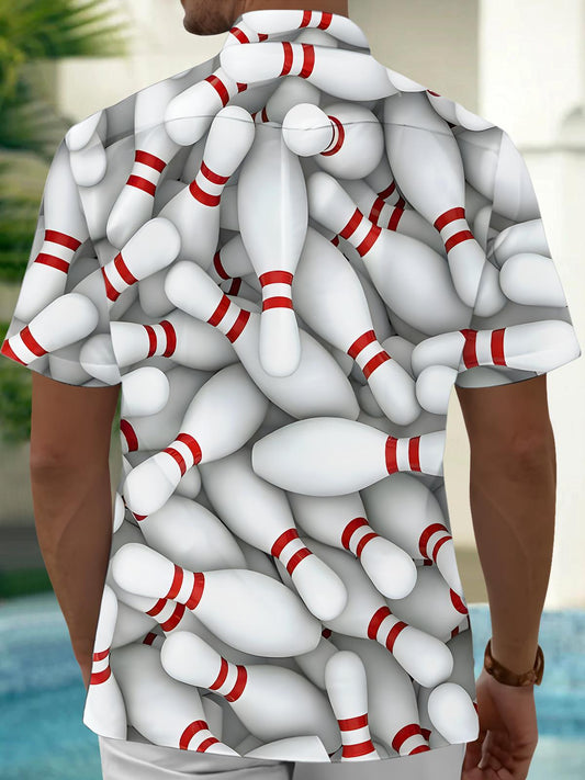 Bowling Print Men's Pocket Short Sleeve Shirts