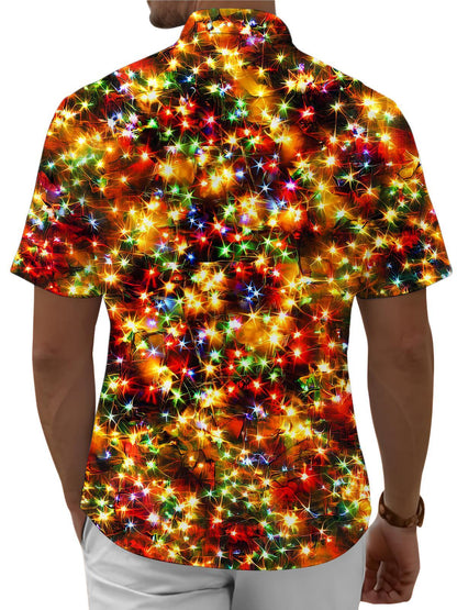 Mens Christmas Shirt Christmas Neon Print Casual Button Down Holiday Shirt Short Sleeve Loose Tops for Everyday Wear judicious