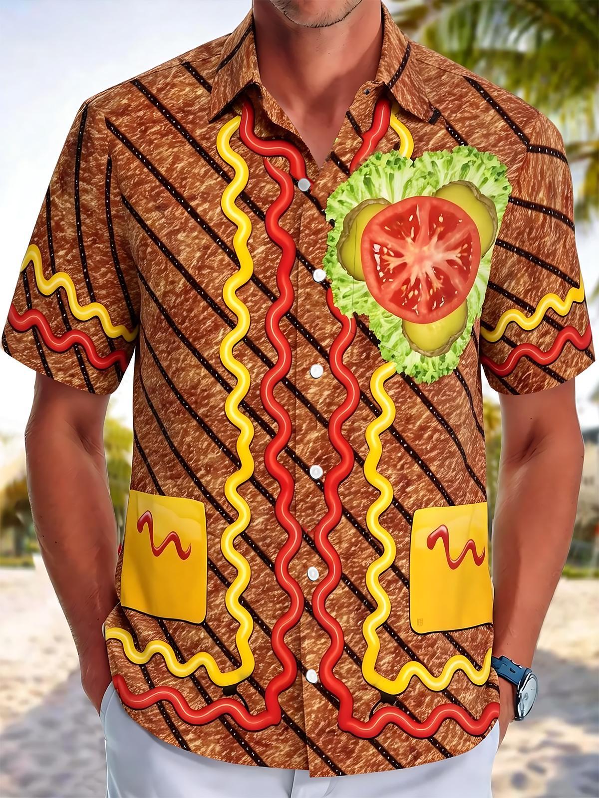 Hamburger Print Men's Pocket Short Sleeve Shirts