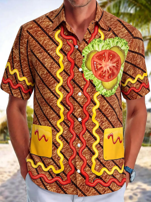 Hamburger Print Men's Pocket Short Sleeve Shirts