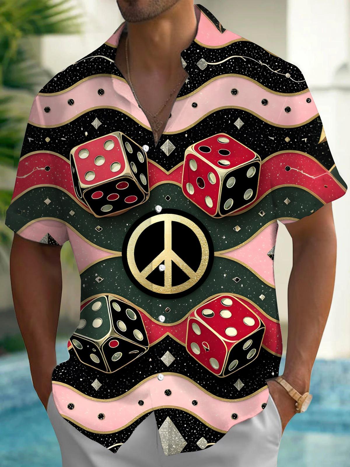 Dice Peace Sign print Men's Pocket Short Sleeve Shirts