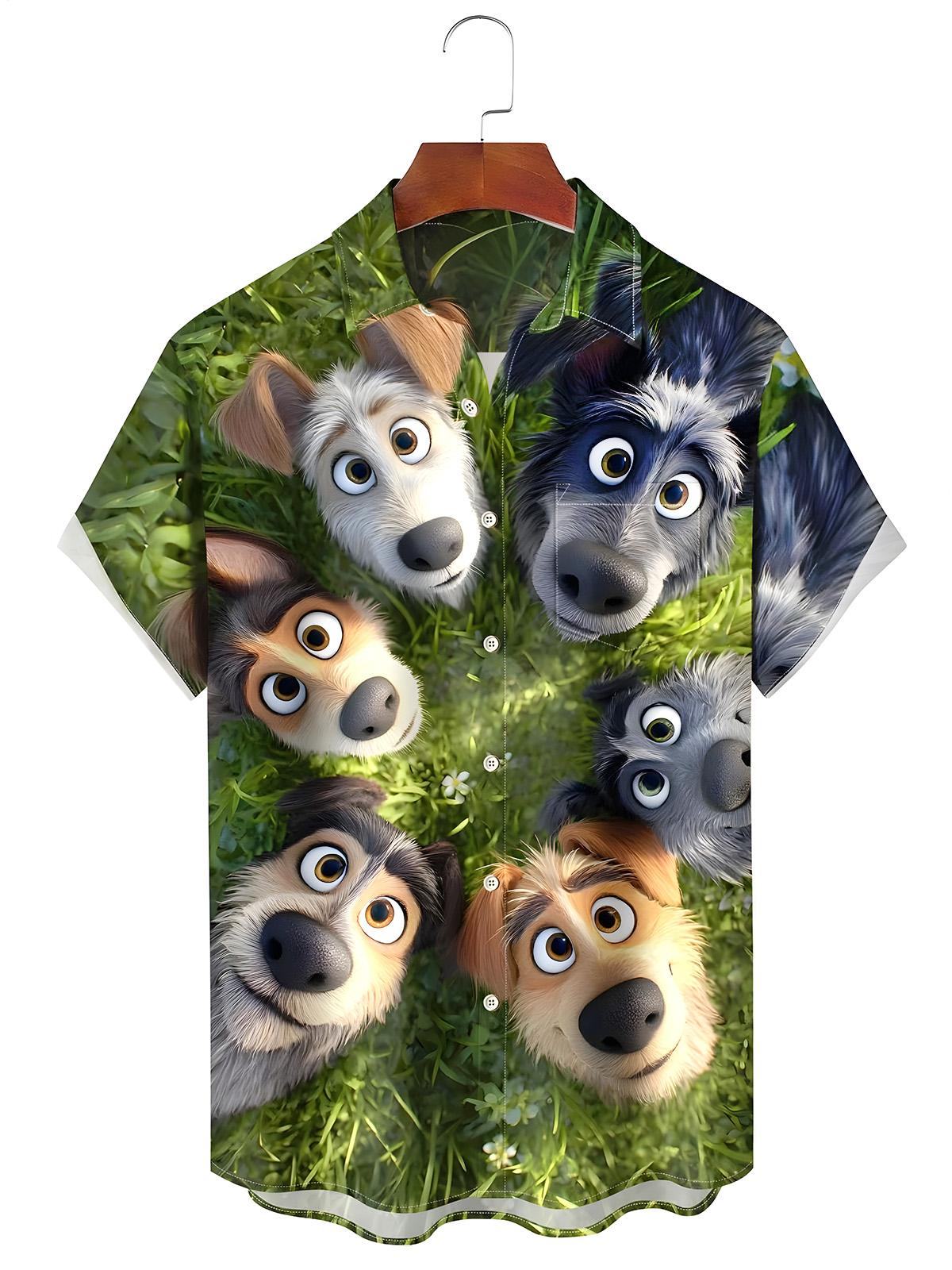 Animal Dogs Men's Pocket Short Sleeve Shirts