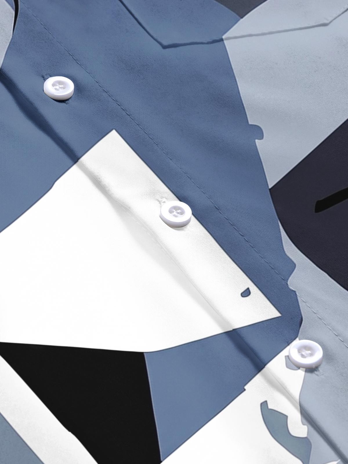 Gray Black Geometric Colorblock Men's Pocket Short Sleeve Shirts