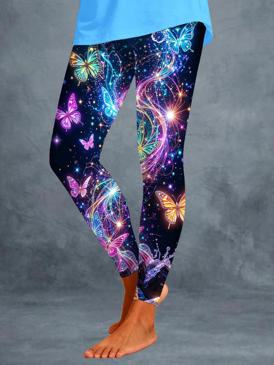 Psychedelic Glitter Butterfly-Print Leggings