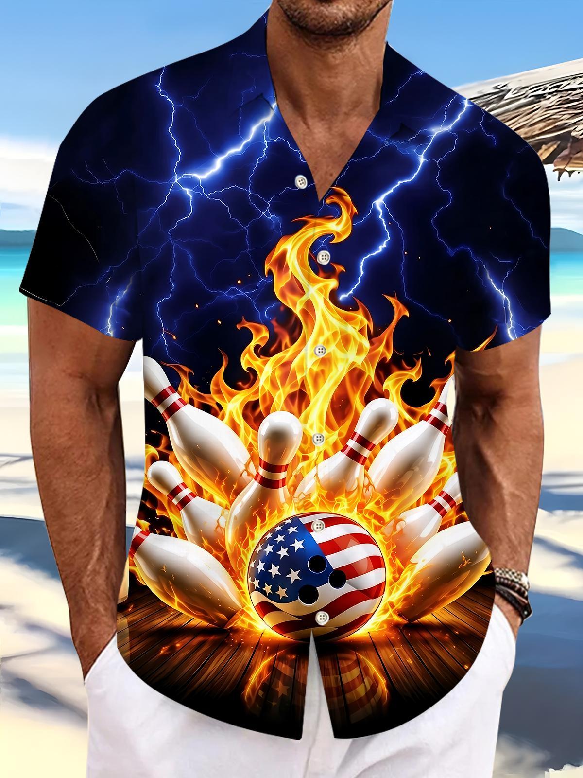 Bowling American Flag Men's Pocket Short Sleeve Shirts
