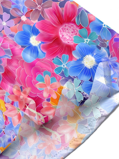 Hawaiian Colorful Tropical Floral Men's Pocket Short Sleeve Shirts