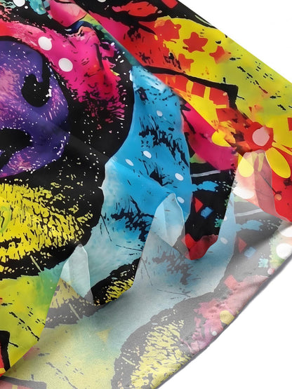 Hawaiian Colorful Pop Art Dog Portrait Men's Pocket Short Sleeve Shirts