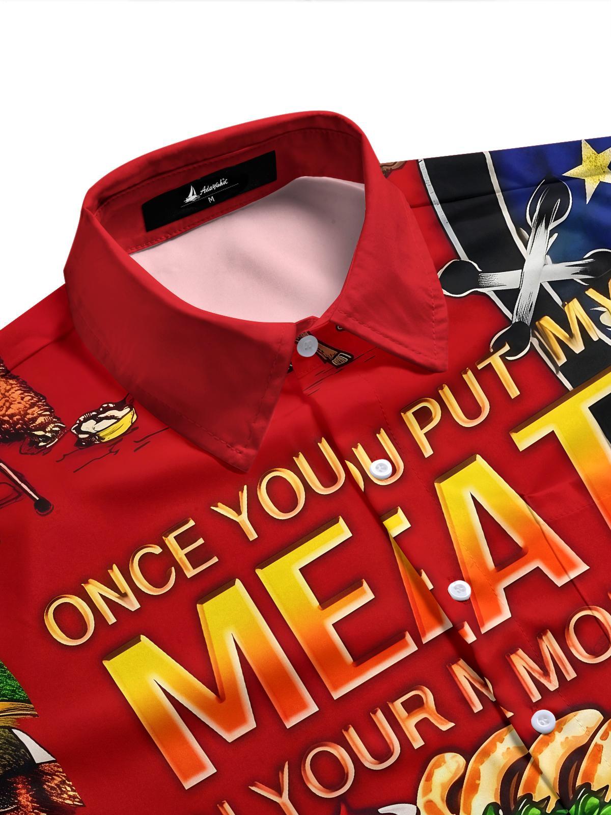 American BBQ Sausage Fun Slogan Independence Day Men's Pocket Short Sleeve Shirts