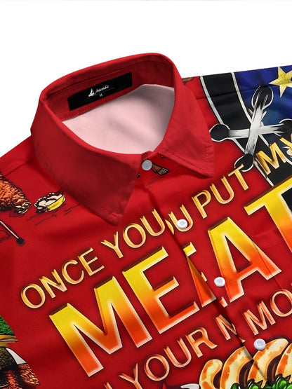 American BBQ Sausage Fun Slogan Independence Day Men's Pocket Short Sleeve Shirts