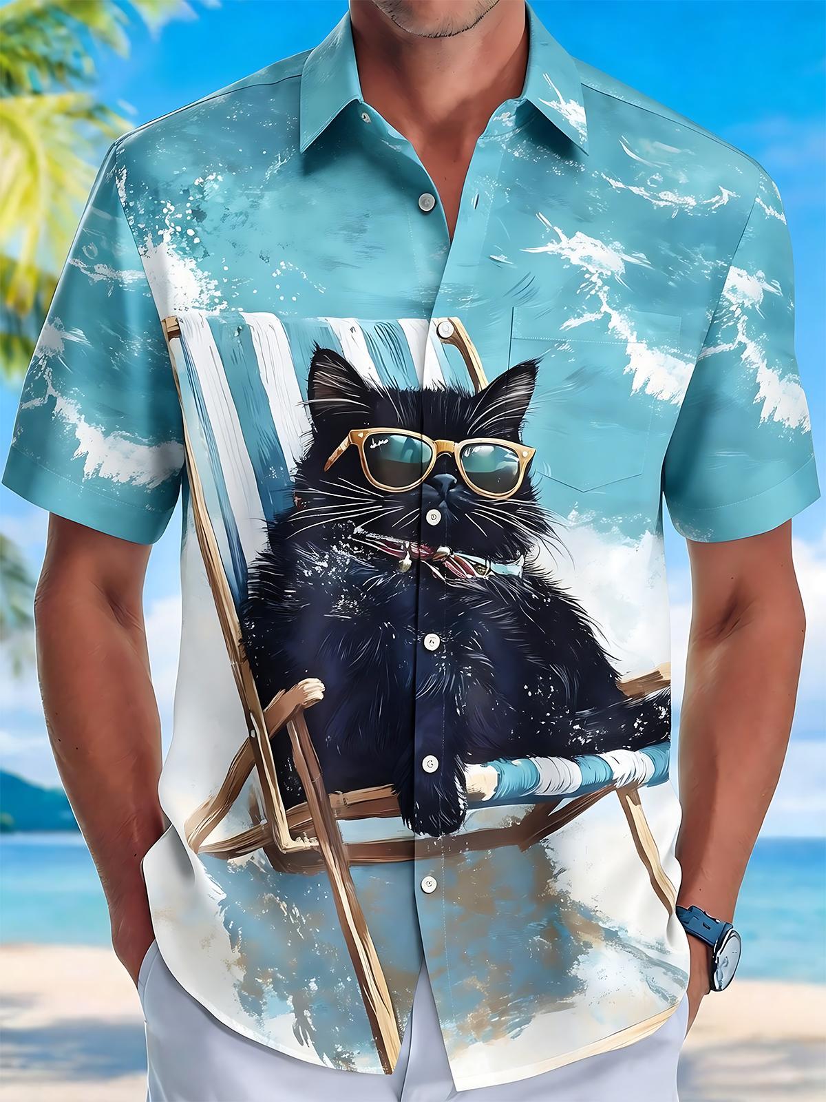 Funny Cat Men's Pocket Short Sleeve Shirts