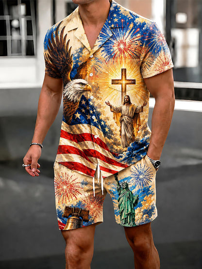 American Independence Day Faith Freedom Men's Print Pocket Shorts