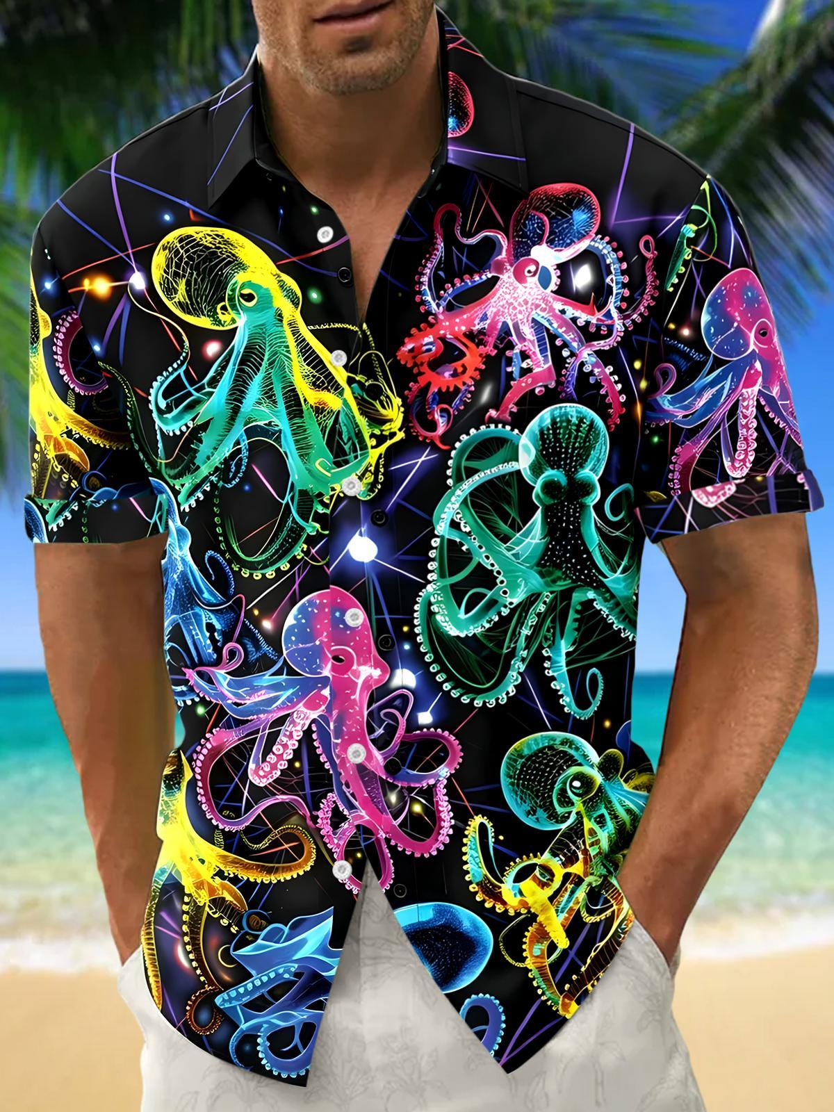 Hawaiian Octopus Men's Pocket Short Sleeve Shirts