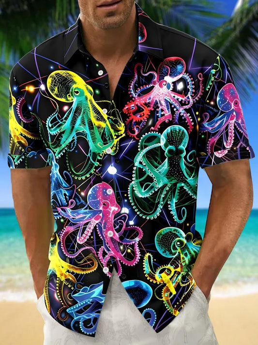 Hawaiian Octopus Men's Pocket Short Sleeve Shirts