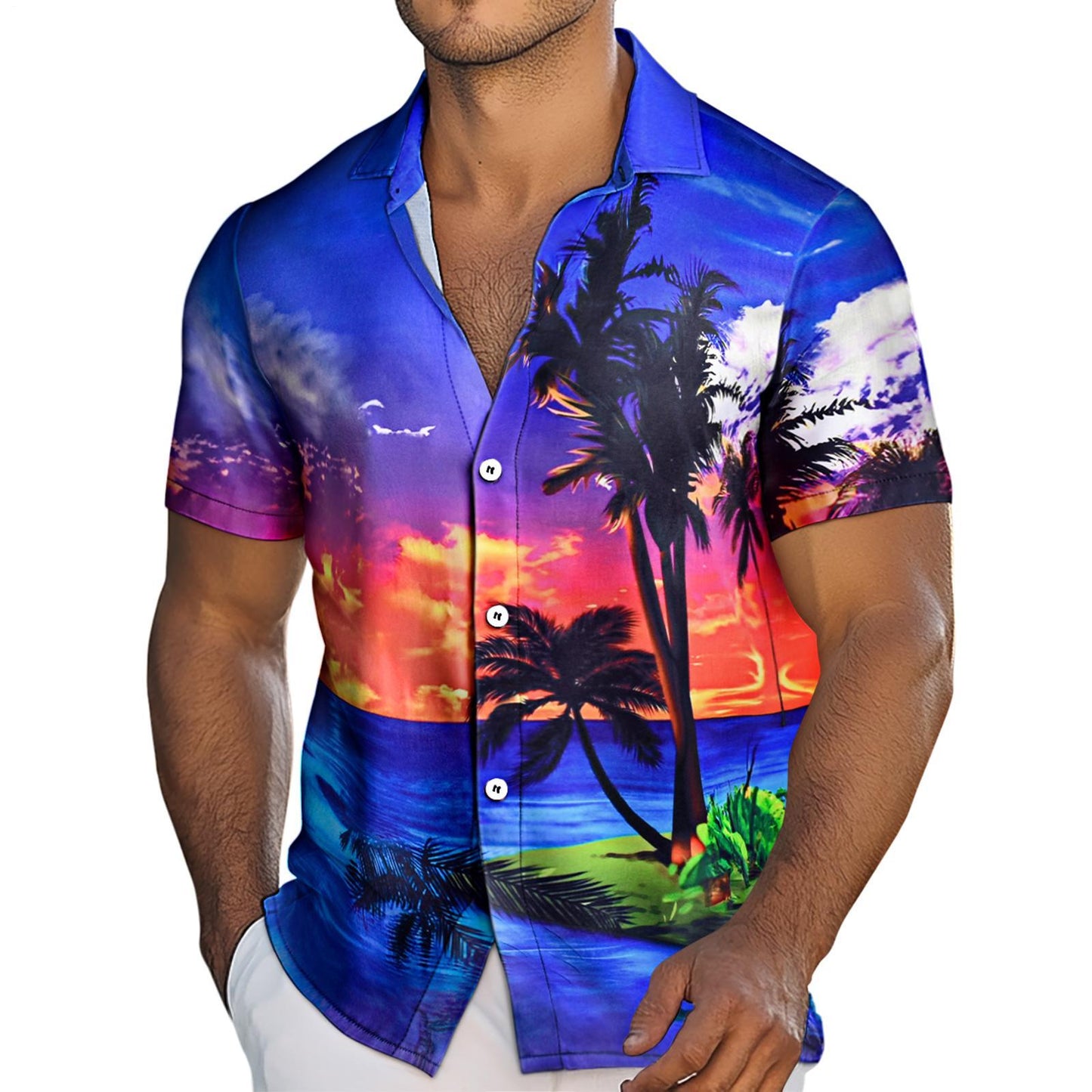 Mens Tropical Shirts Short Sleeve Hawaiian Palm Tree Loose Fit Vacation Shirts Fashion Lightweight Clothes Daily Wear kindly