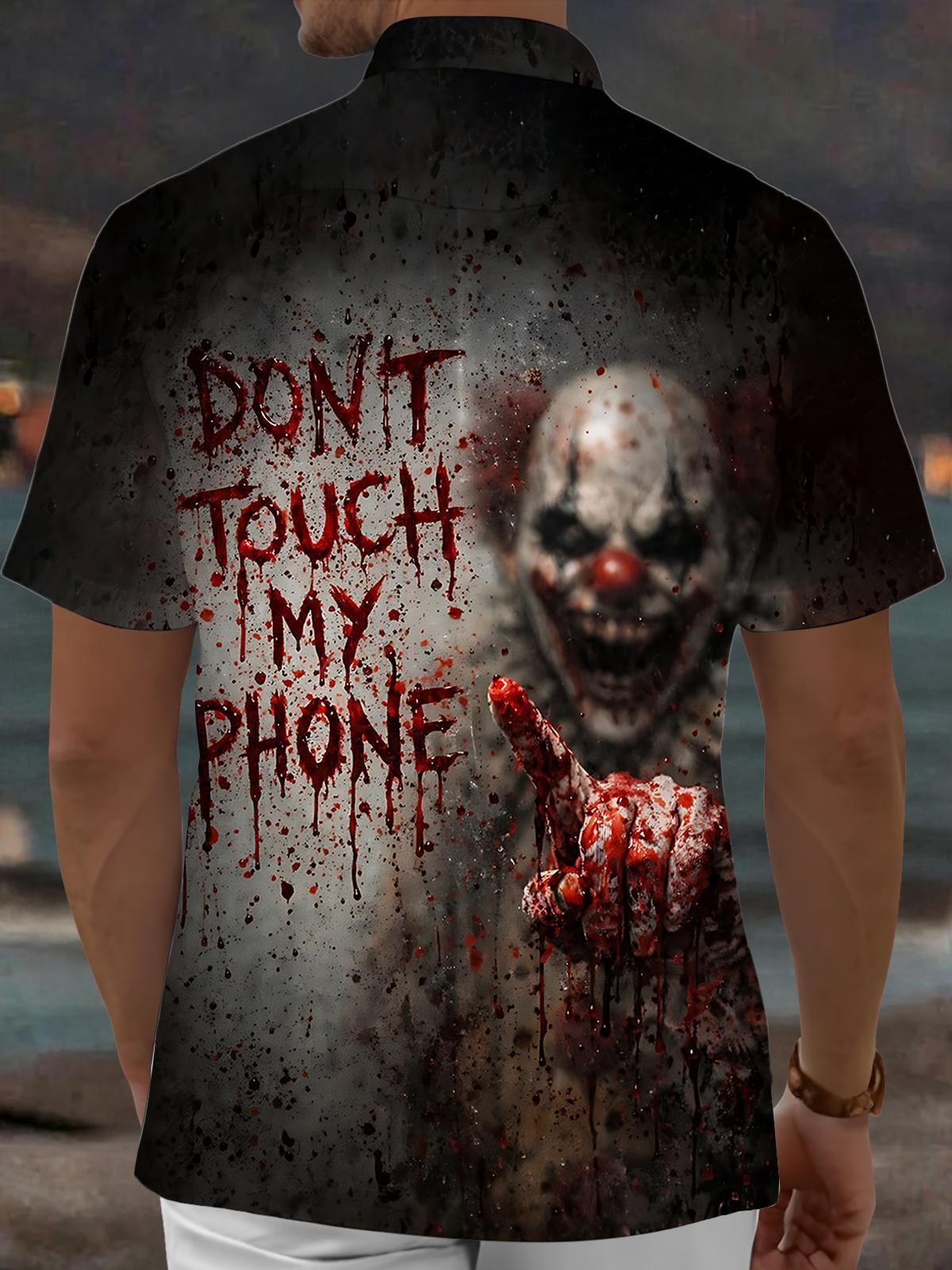 Scary Clown Print Men's Pocket Short Sleeve Shirts
