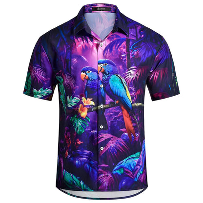 Men Beach Shirts Parrot Hawaiian Button Up Summer Casual Shirts Loose Fit Vacation Tops for Vacation Dating Travel intensely
