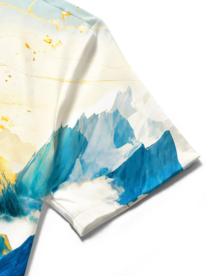 Art Sun Moon Golden Mountains Men's Pocket Short Sleeve Shirts