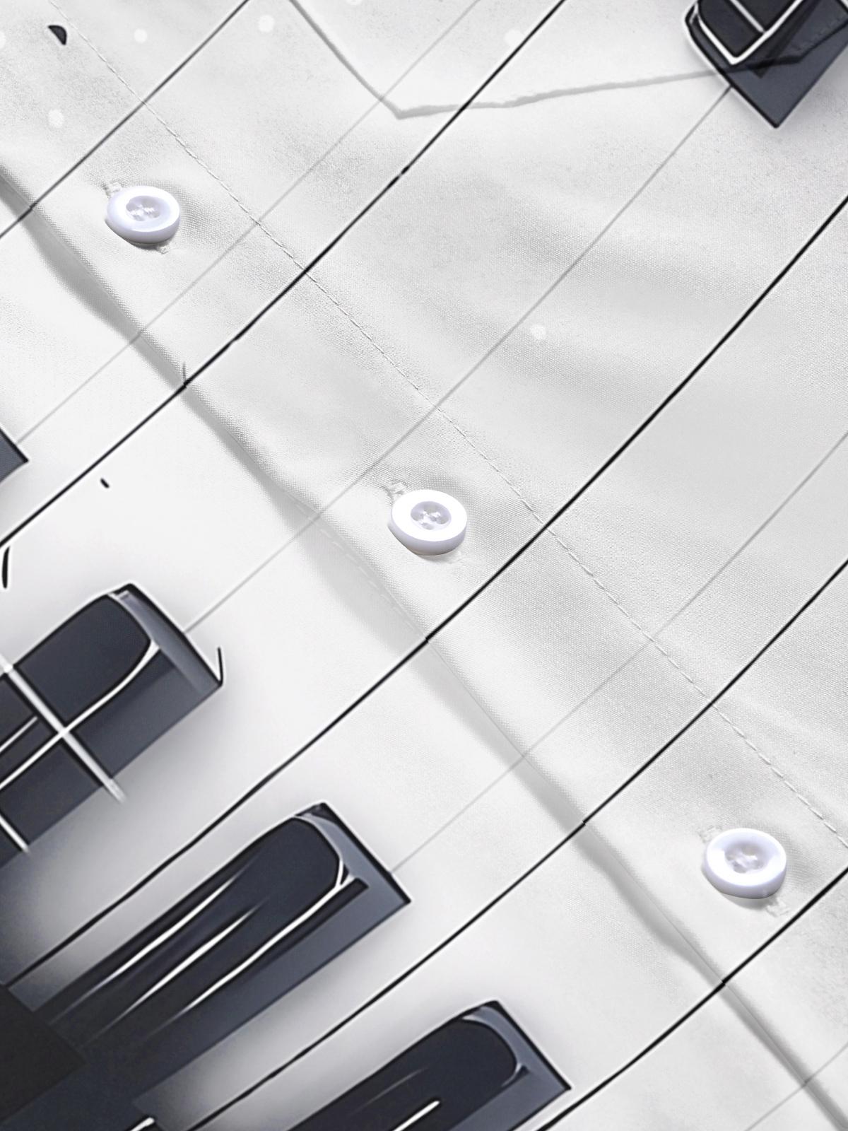 Black White Piano Key Musical Note Art Men's Pocket Short Sleeve Shirts