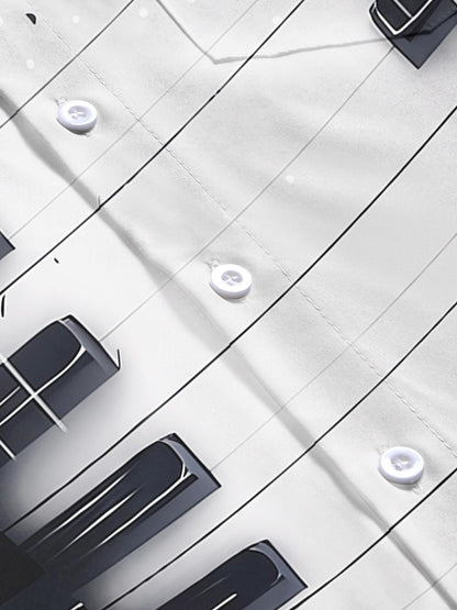 Black White Piano Key Musical Note Art Men's Pocket Short Sleeve Shirts