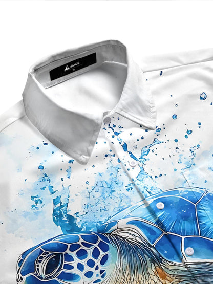 Turtle Print Men's Pocket Short Sleeve Shirts